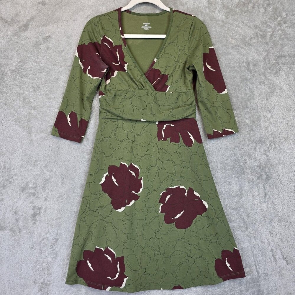 Patagonia Dress Womens Small Green Floral 3/4 Sleeve Organic Cotton Casual Eco